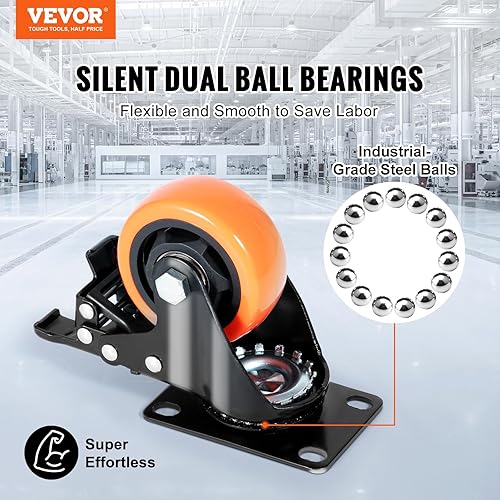 Miniatura 2 de VEVOR Caster Wheels, 3-Inch Swivel Plate, Set of 4, Heavy Duty 250 lbs Load Capacity Per Caster, PVC Non-Marking Wheels With Security A/B Locking