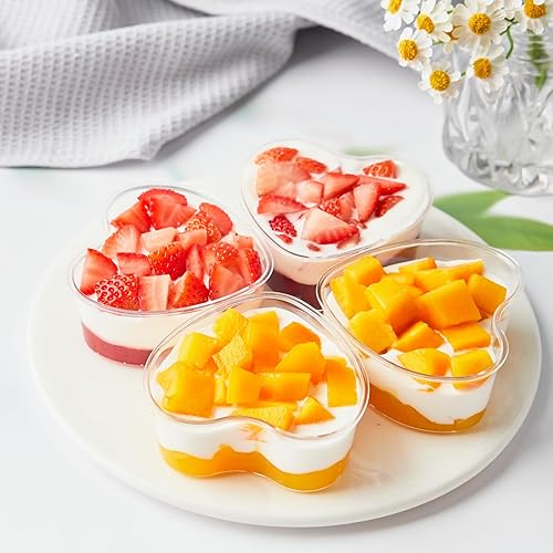 Miniatura 6 de Qeirudu Vasos de postre en forma de corazón de 5 onzas con cucharas, paquete de 50 mini tazas de plástico para parfait para fiesta del día de San