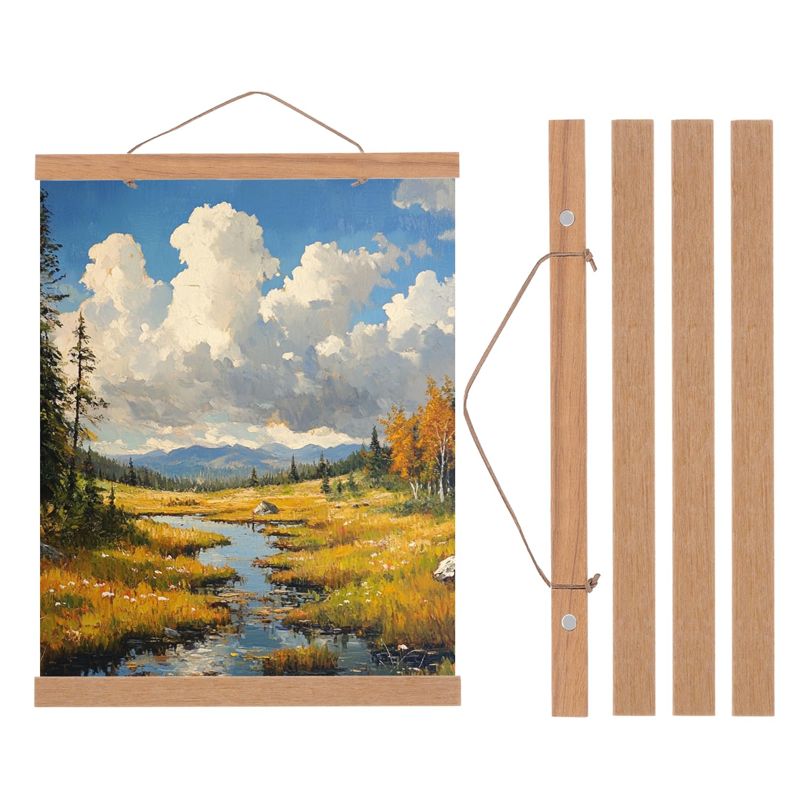 PATIKIL 2 Set Magnetic Poster Hanger Frame 12 Inch Wooden Magnet Picture Hangers Frames Wide Hanging Kit for Photos, Pictures, Artwork, Maps, Brown
