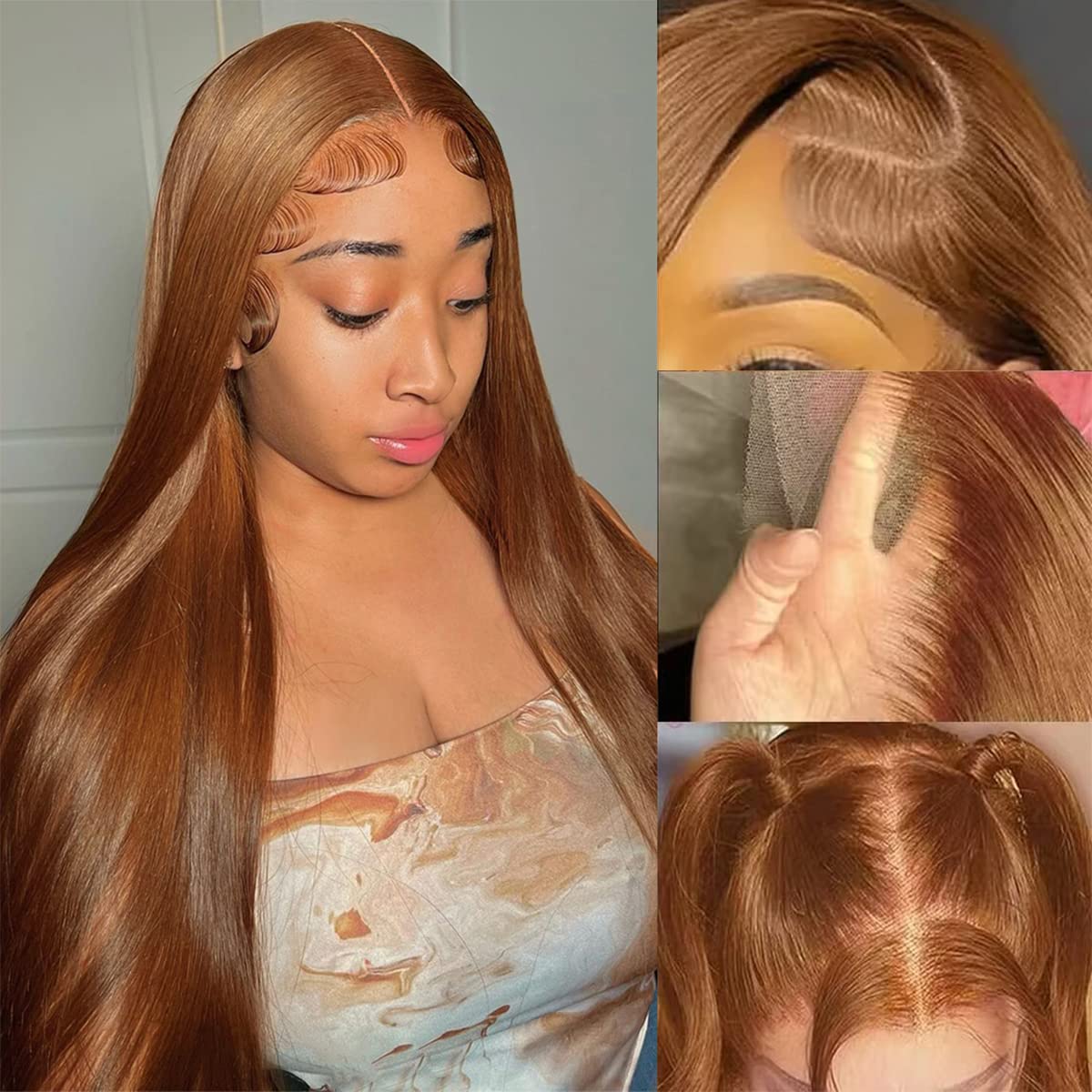 XZZ light Brown Lace Front Wig Human Hair 13X4 HD Lace Frount Wigs For Colored Straight Wig 150% Density Brazilian Virgin Human Hair Pre Plucked with Baby Hair 20 Inch