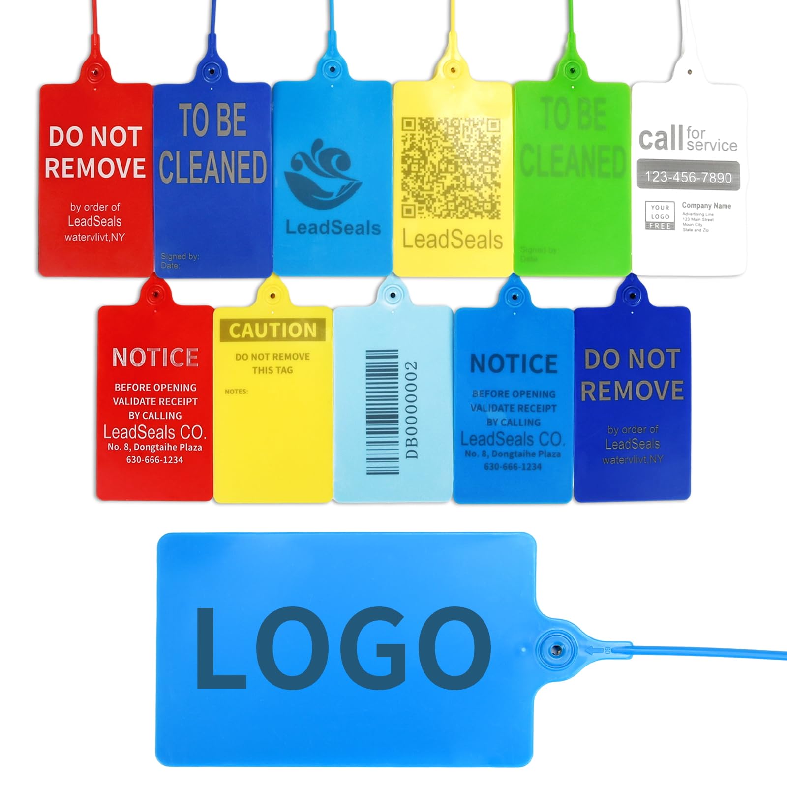 Plastikowe plomby sabotażowe, Tagi niestandardowe Spersonalizowane zawieszki Etykiety Drukowane logo Twojej marki Tekst do zapisu(Blue)