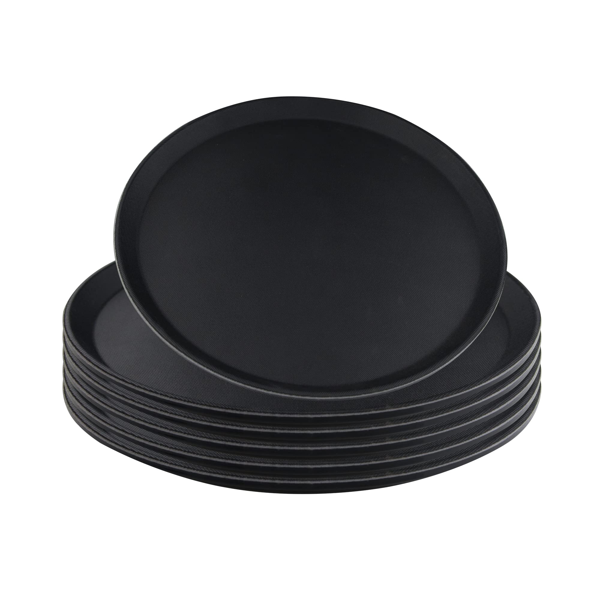 Paquete de 6 bandejas de comida rápida de 14 pulgadas, bandejas redondas antideslizantes para servir, fibra de vidrio, para mesa de café, cocina, fiesta, color negro