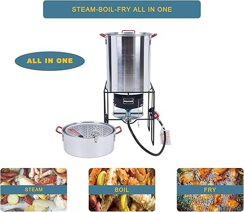 Miniatura 4 de Freidora de pavo de 30 cuartos de galón y freidora de pescado de 10 cuartos de galón con quemador aprobado por la CSA de 50,000 BTU con regulador de