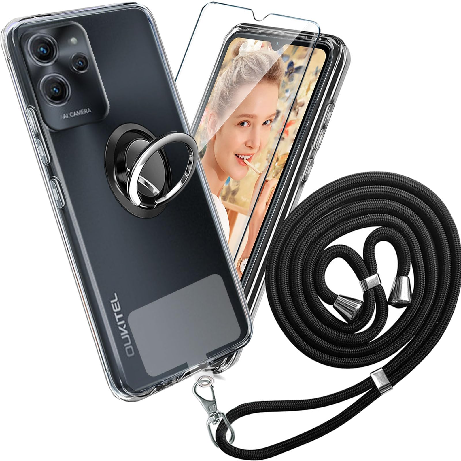 ESCAMOT [4 in 1] Custodia Compatibile con Oukitel C32 Pro con Lanyard