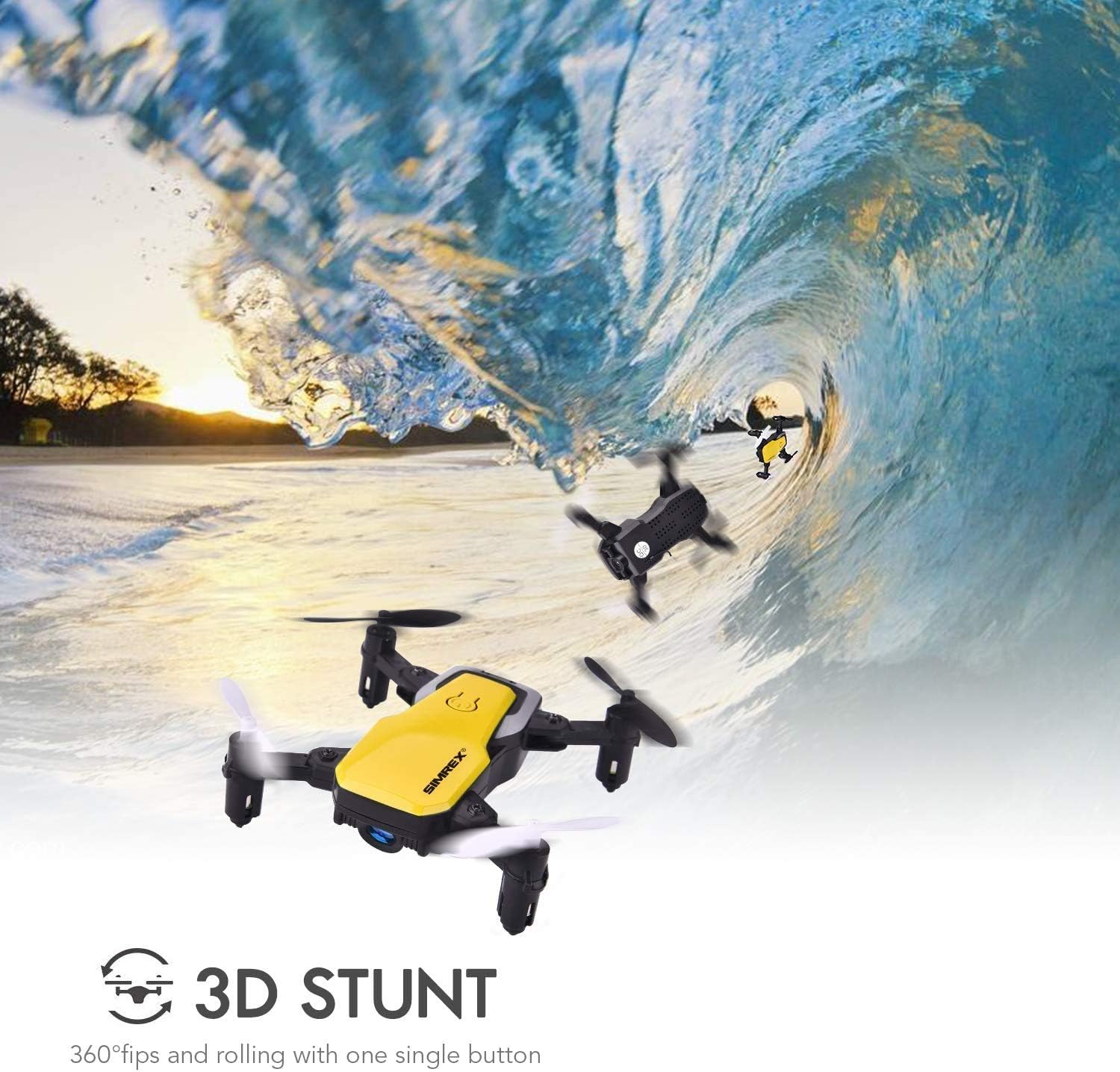 SIMREX X300C Mini Drone RC Quadcopter Foldable Altitude Hold Headless RTF 360 Degree FPV Video WiFi 720P HD Camera 6-Axis Gyro 4CH 2.4Ghz Remote Control Super Easy Fly for Training Yellow