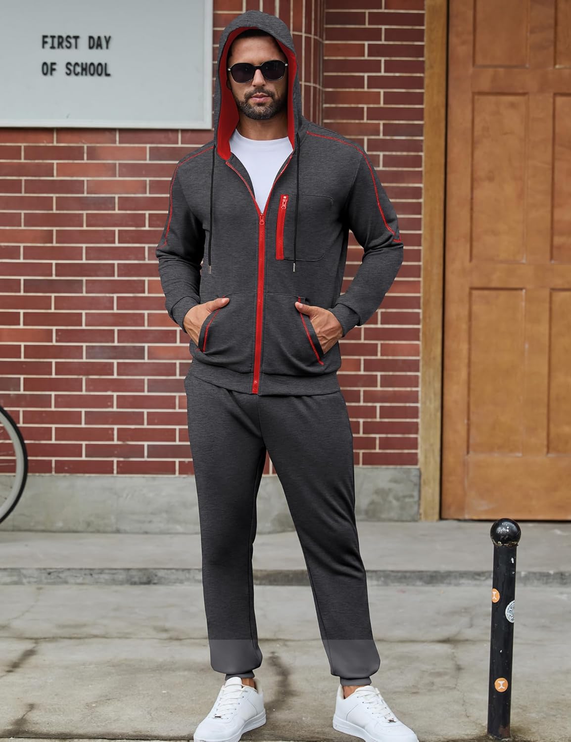 LecGee Men's Full zip Hooded Jacket and Jogger set Casual Hoodie Long Sleeve Sweatshirt & Pants 2 Piece Sports Tracksuit - Image 7