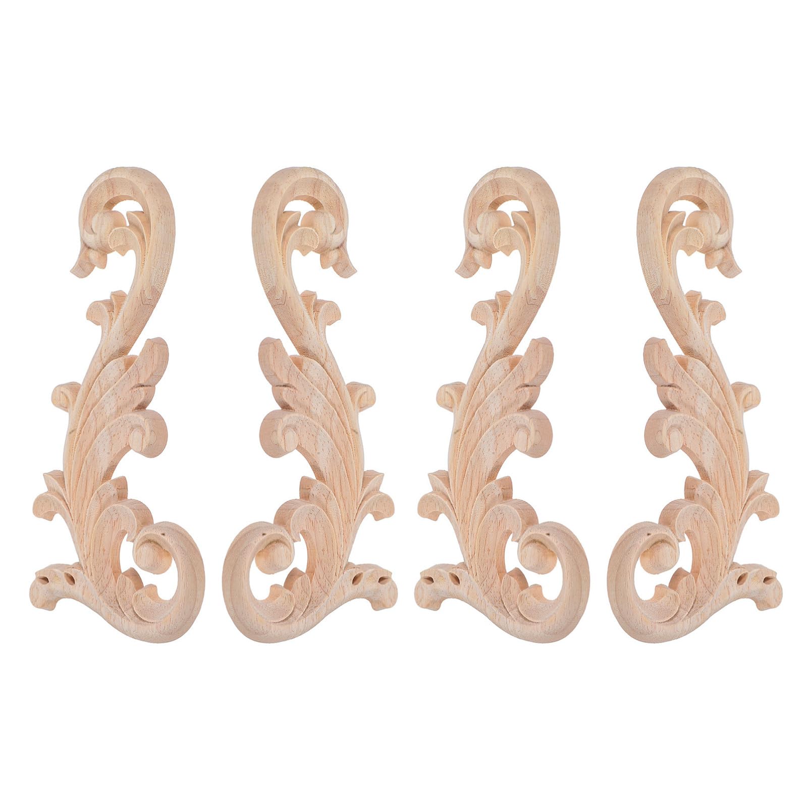 Applique Motivi Floreali Intricati Non Verniciato in Legno 4pezzi Intagliate Design per Mobili e Perfette per Decorazioni in Casa