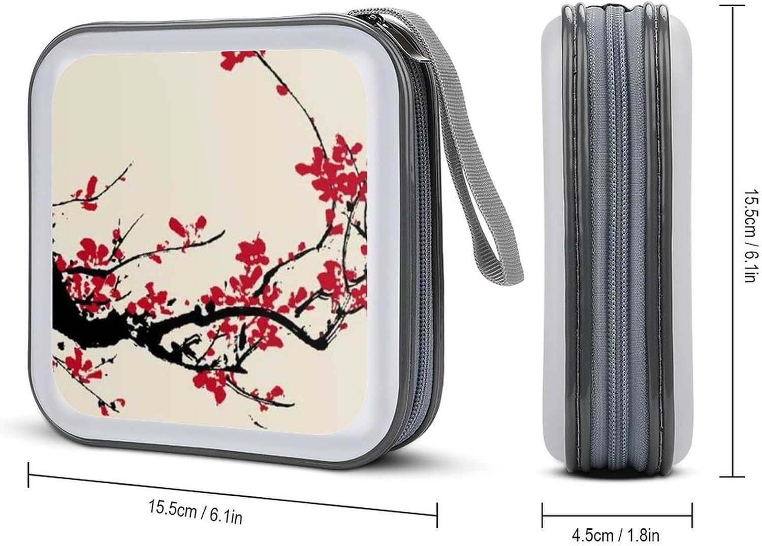 Japanese Floral Cherry Blossom CD Case 40 Capacity CD Holder Organizer Portable Zipper DVD Collection Storage Bag Compact Cases Storage Binder Plastic Holder Disc Car Home Travel image 2