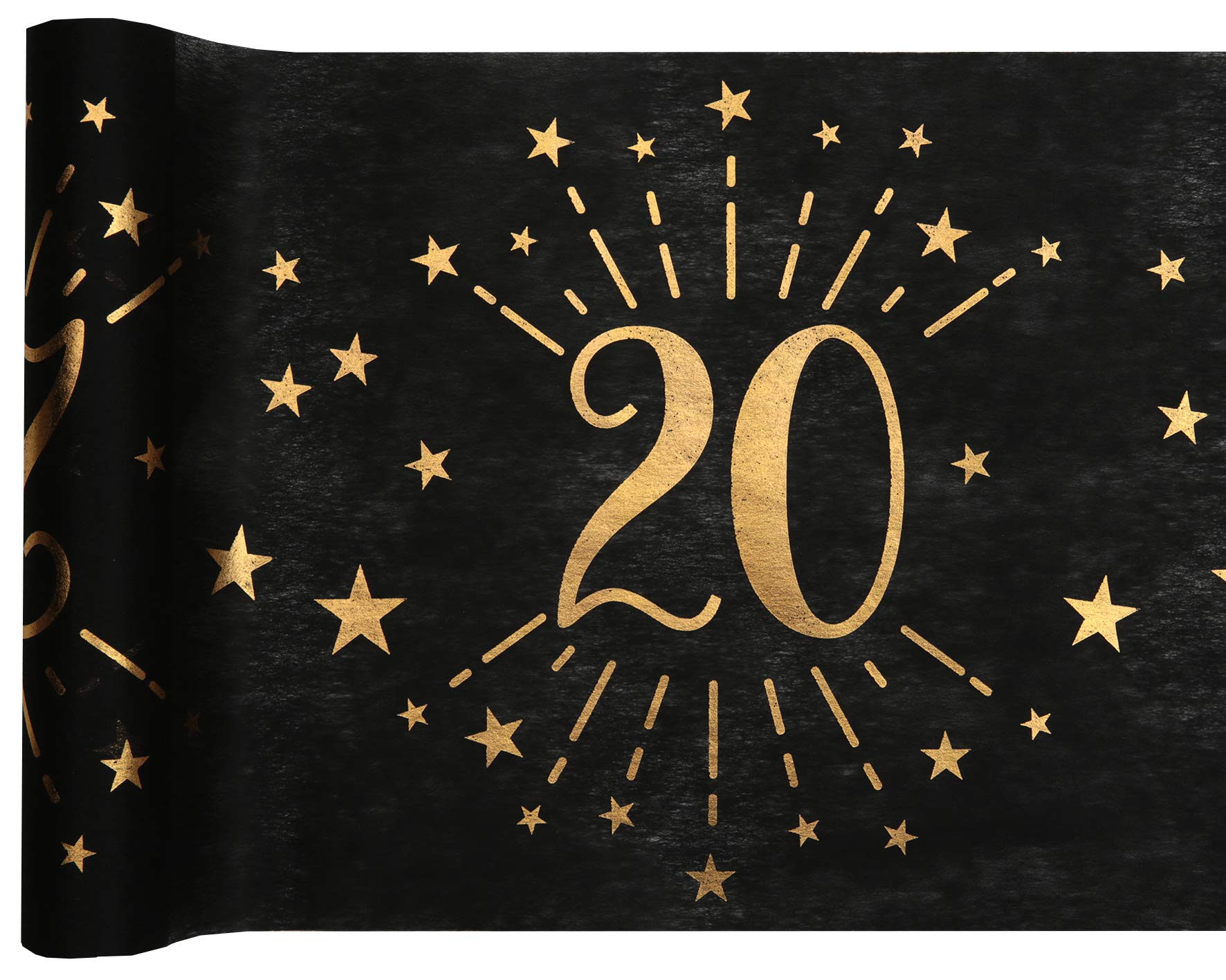 Luxury Black/gold metallic 20th Birthday print table runner 30cm x 5 Metres