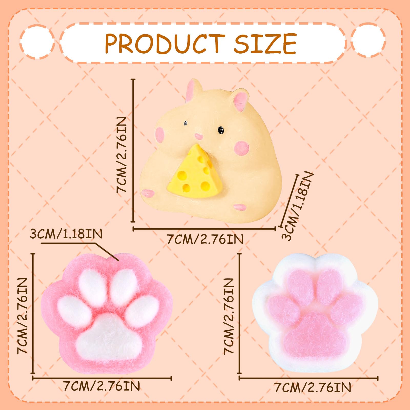 AWAVM 3PCS Hamster Squishy Cat Paw Squishy Toys Taba Squishy Paw Toys Stress Relief for Kids Adults Fufu Squishy Hamster Set for Anxiety Portable Taba Squishy Kit Oreo Squishy for Party Favors - Image 2