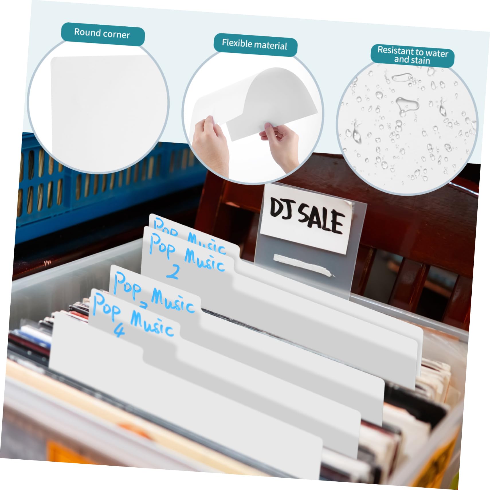 Separadores para Discos Vinilo Blancos de 10 Piezas en PP con Esquinas Redondeadas, Resistentes al Agua y Manchas para Organización Fácil en Oficina o Escuela