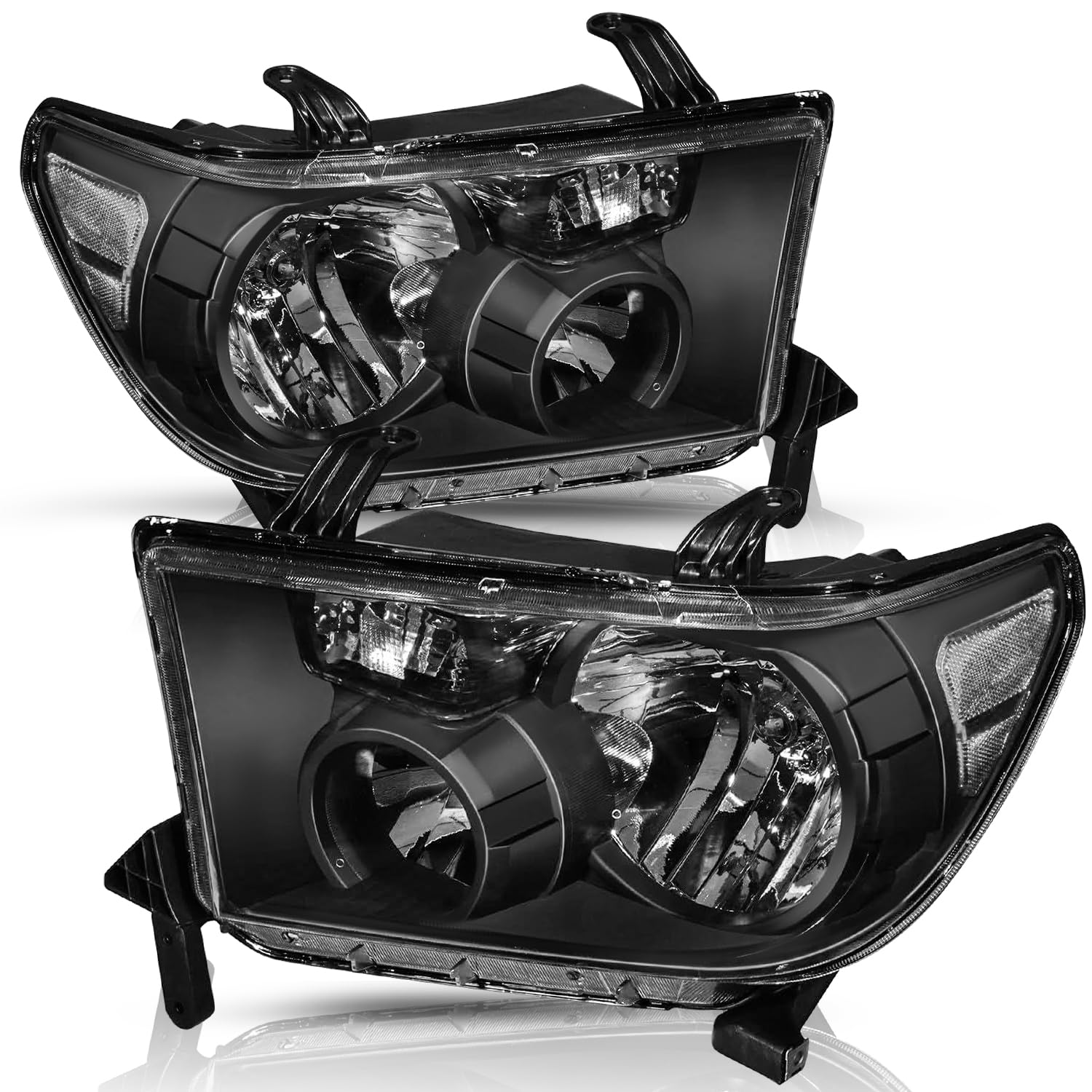 Headlight Assembly Replacement for 2007 2008 2009 2010 2011 2012 2013 Tundra / 2008-2017 Sequoia Driver and Passenger Side Black Housing, NOT fit for 09-12 Tundra with Level Adjuster
