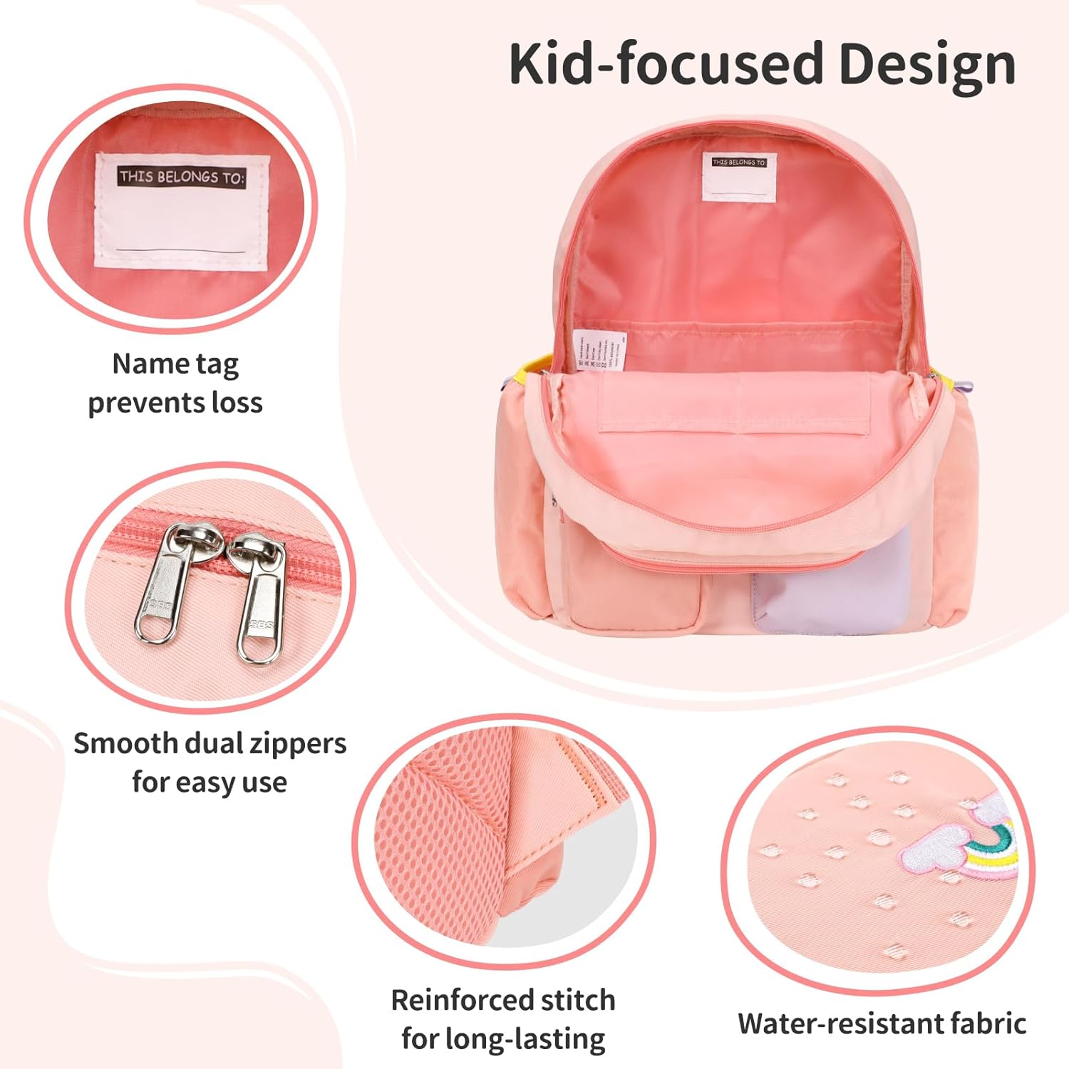 Preschool Backpack for Girls - 15 Inch Kindergarten Backpack for Girls 3 to 8, Lightweight Elementary School Backpack for 1st 2nd Grade, Kids Backpack for School and Travel, Pink - Image 8
