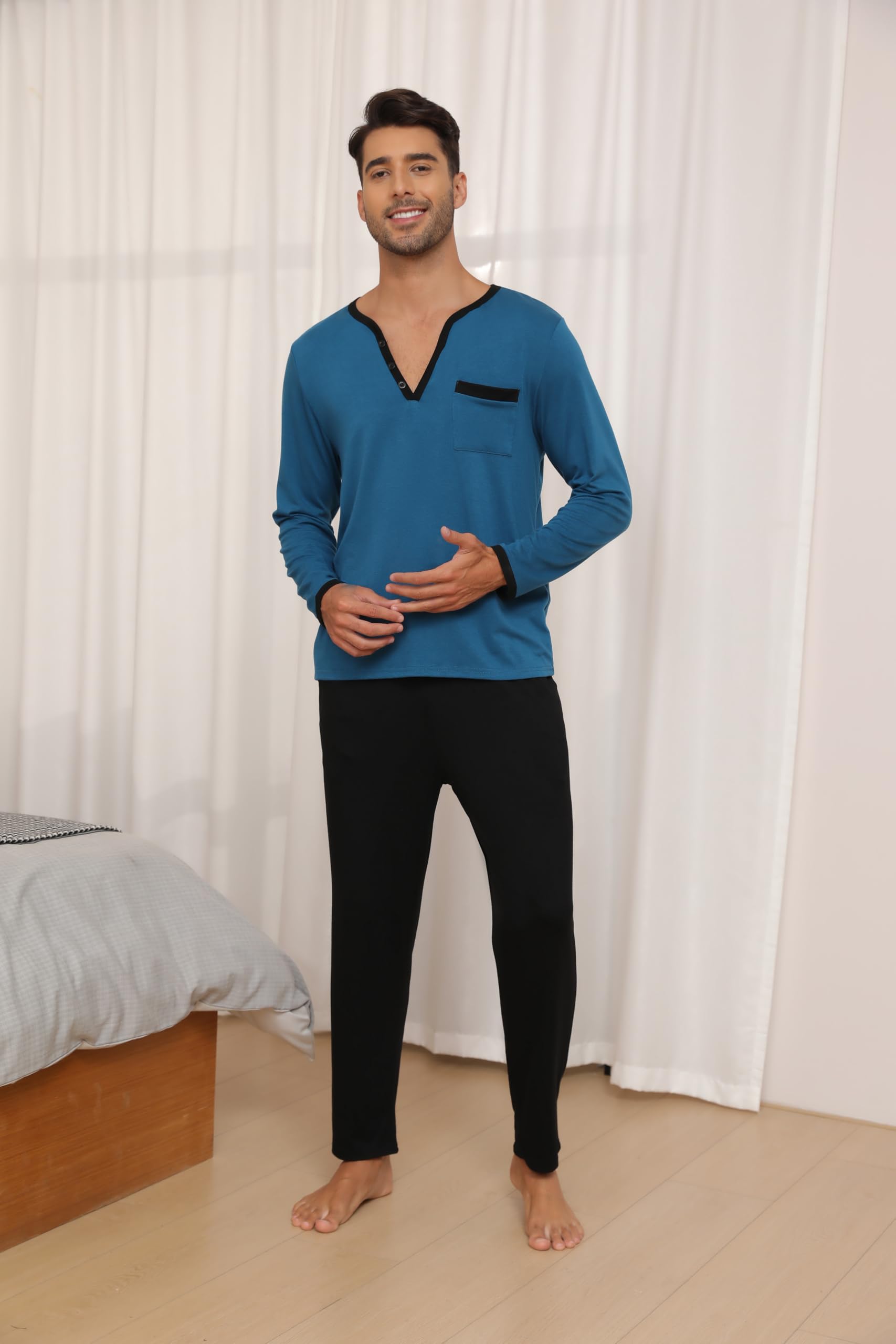 Pigiami Due Pezzi Uomo Maglia Maniche Lunghe + Pantaloni, Pigiami e Abbigliamento da Notte