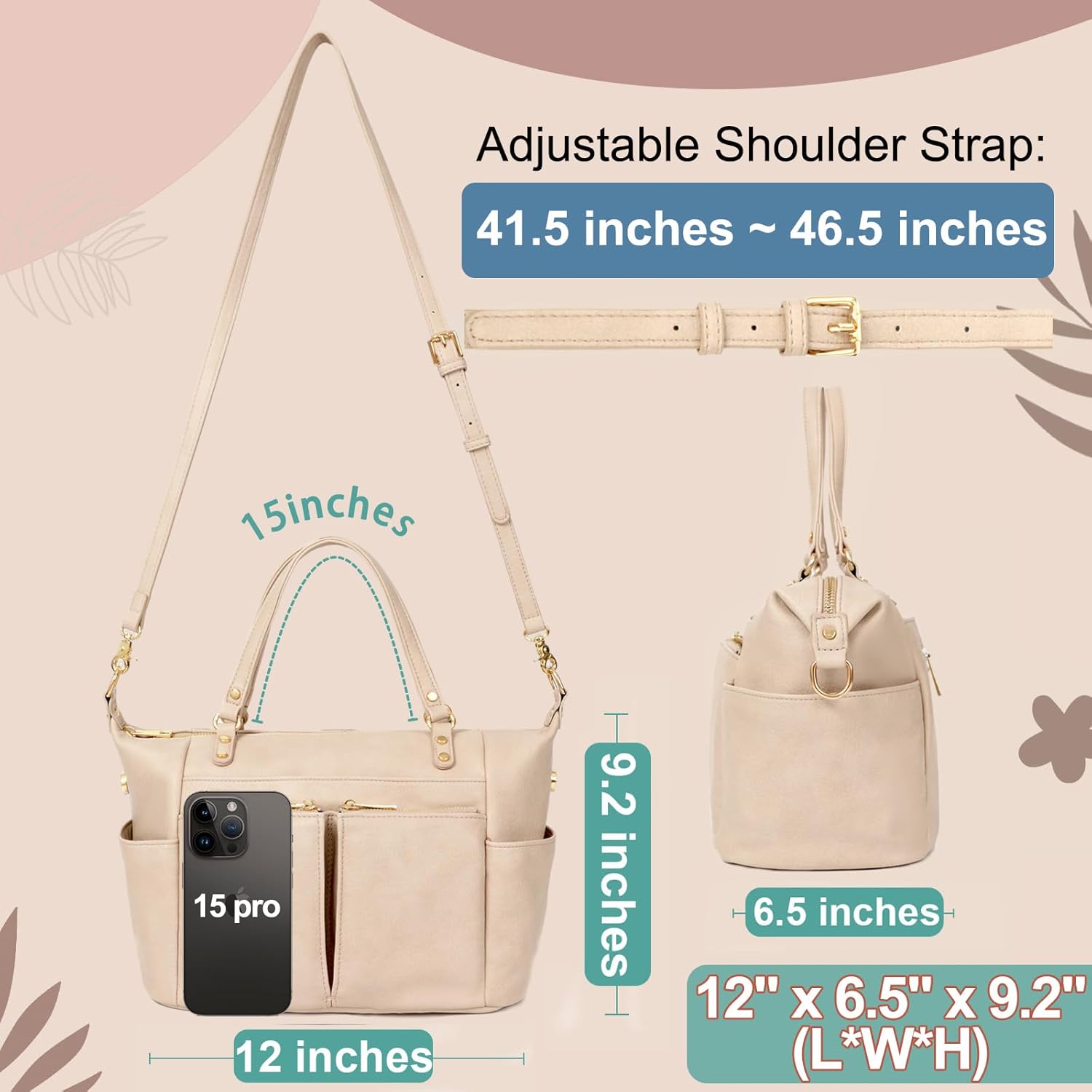 MOMINSIDE Small Leather Diaper Tote, Crossbody Bag with 13 Pockets, Insulated for Women Mom (Ivory) - Image 3