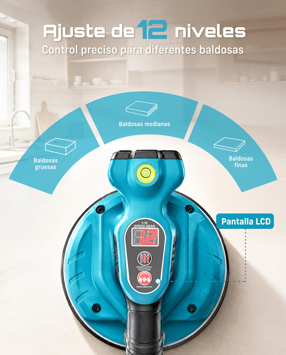 SEESII Máquina Vibradora Azulejos 160mm Para La Colocación De Azulejos | 2 Baterías 2000 mAh, Azulejos 30–150 cm, 28.000 RPM Anti-Burbujas, 10 H, 12 Vel., 159 Kg, Compatible Makita 18V