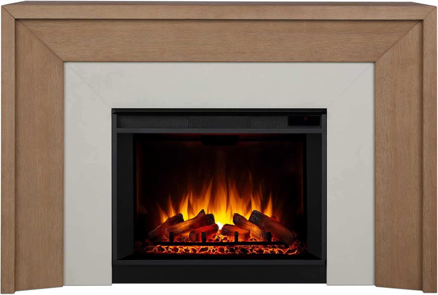 Real Flame Brooks 64” Grand Electric Fireplace with Mantel for Living Room or Bedroom, Replaceable Fireplace Insert Heater, Realistic Log and Flame Effect, Remote Control, Timer (Classic White Oak).