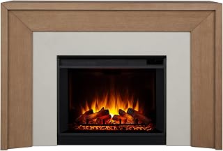 Real Flame Brooks 64” Grand Electric Fireplace with Mantel for Living Room or Bedroom, Replaceable Fireplace Insert Heater, Realistic Log and Flame Effect, Remote Control, Timer (Classic White Oak).