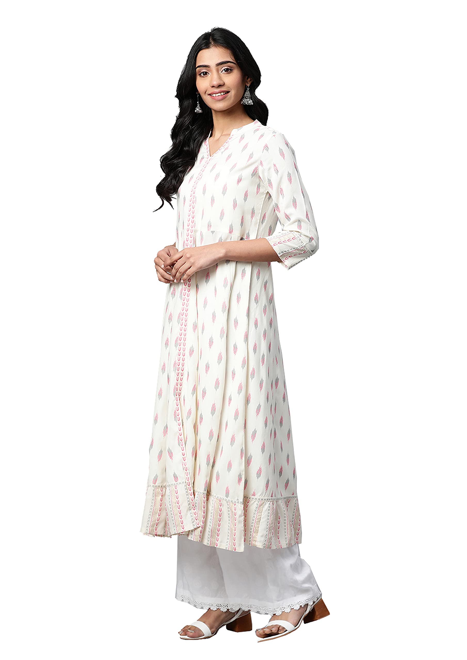 Yash Gallery Women's Rayon Ikat Printed Anarkali Kurta for Women