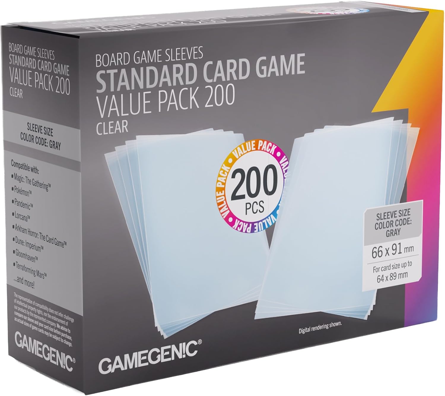 Gamegenic Prime Sleeves Standard Card Game-Size Value Pack 200 | 100 Microns Extra Clear Card Protectors, Bulk 200 Count Set, 66x91 mm, Acid-Free and No PVC