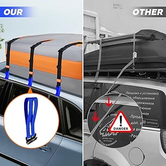 6 Rooftop Cargo Tie Down Hook Straps-Secure Any Car Roof Bag, Roof Rack Cargo Carrier,or Car Top Carrier,Durable and Solid, No Roof Rack Required, Compatible with Most Cars - Registered Patent (Blue)