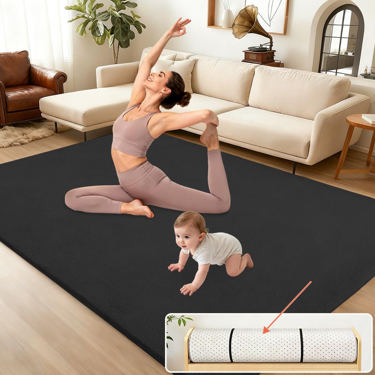 Gruby Dywanik dla Dzieci, Mata Podłogowa z Gąbką i Flanelową Powierzchnią, Łatwa w Pielęgnacji do Zabawy Dla Dziecka, Łatwa w Czyszczeniu Mata do Raczkowania 160 x 160 cm