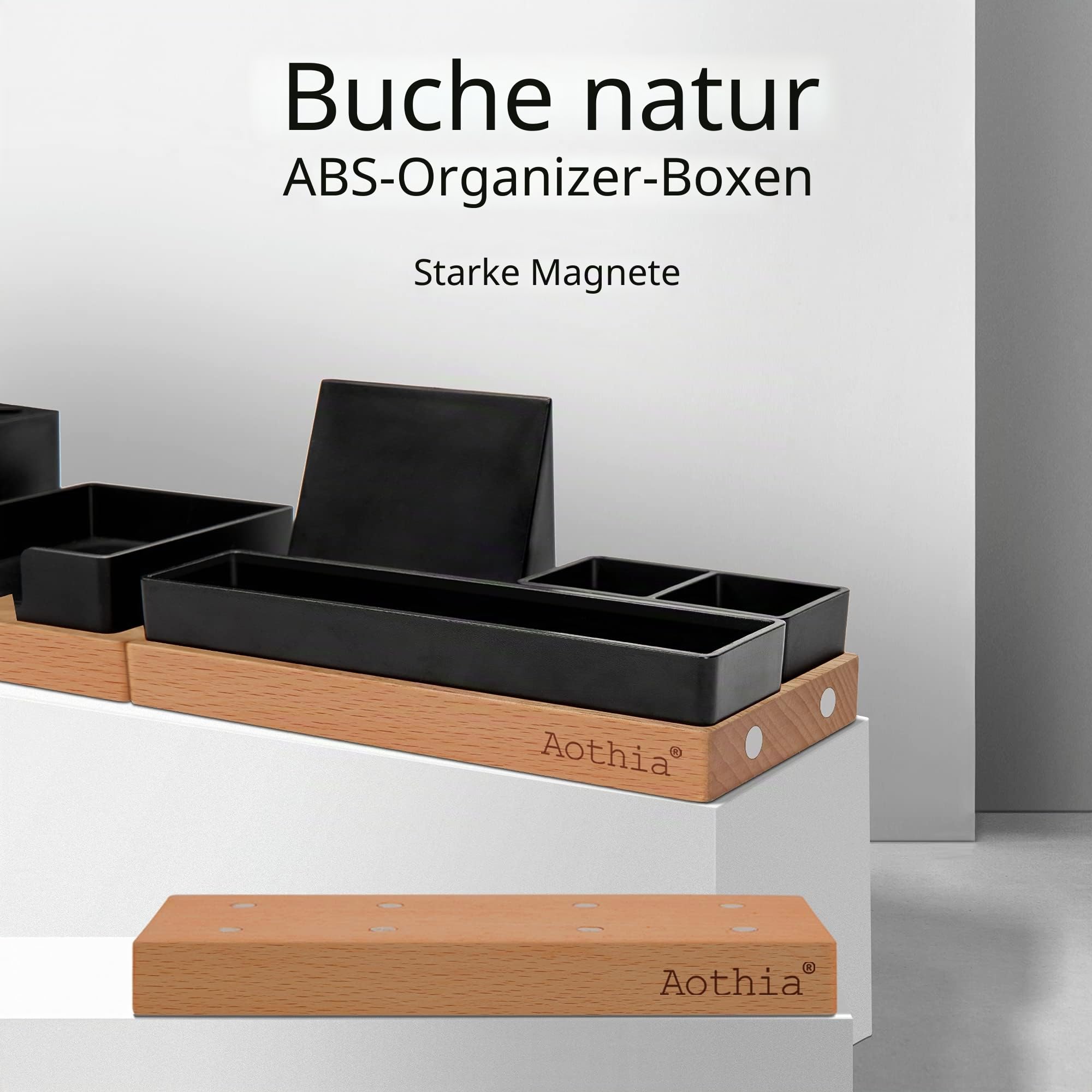 Aothia Schreibtisch Organizer Tischorganizer Holz-Büro Organizer-Verstellbarer Stifthalter, Telefonständer, Haftnotizen,Bleistiftschale, DIY-Dekoration-Tisch Organizer,Schwarz