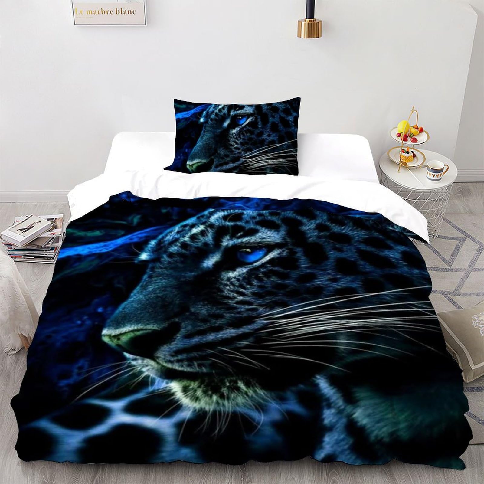 Housse de couette imprimé 3D guépard microfibre ultra douce pour chambre d'enfant 135x200cm