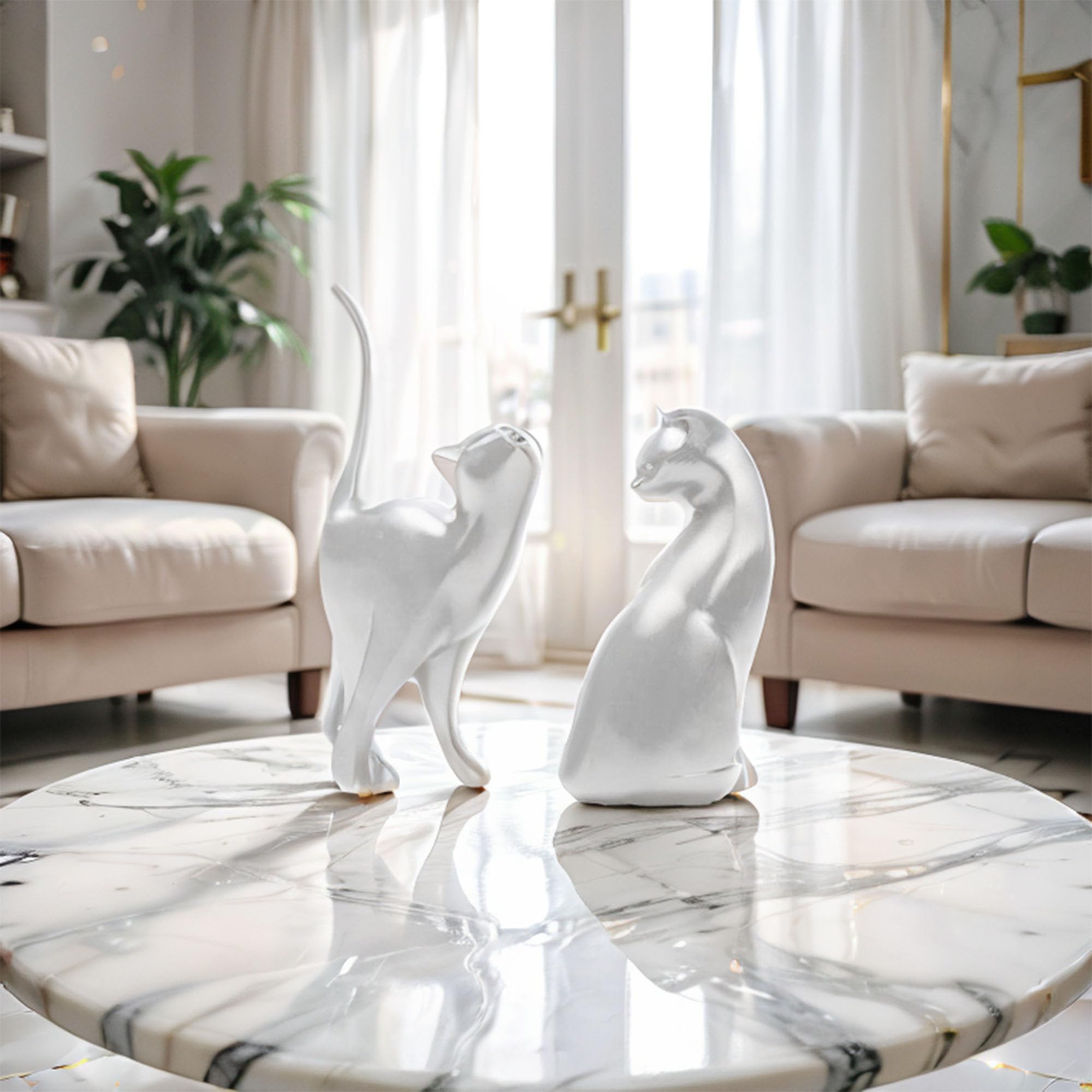 Moderne Statue Decoration Interieur, Animal Compagnie Ornements Sculpture Abstraite, Chaton Sculptures Décoratives, Moderne Accessoires Décoration Statuette Resine, Cadeaux Amoureux Chats (argent)