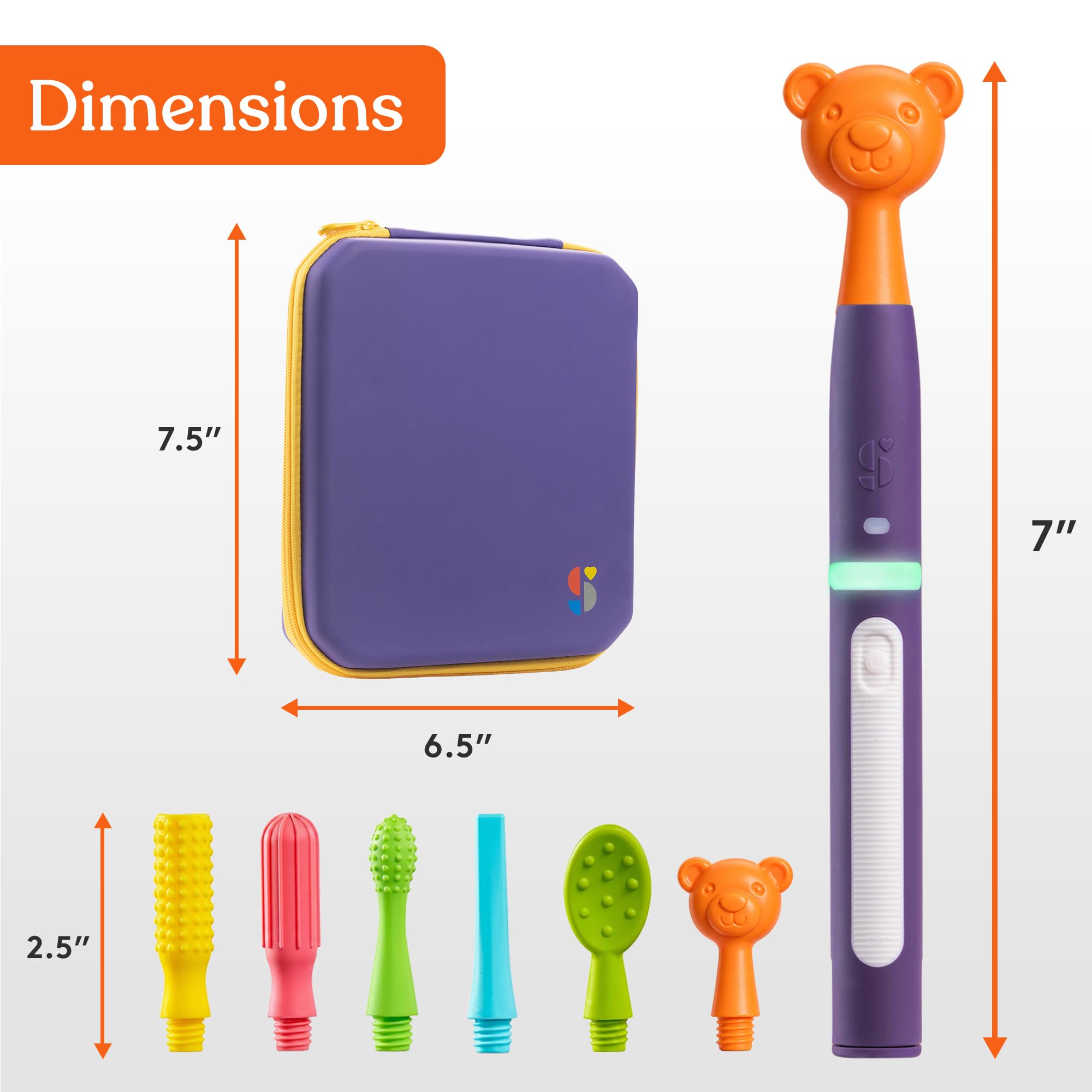 Special Supplies Buzz Buddy Oral Stimulation Kit with 6 Soft Textured Interchangeable Heads, Calm Sensory Needs, Support Speech, and Stimulate Self Feeding, Gentle Vibrations
