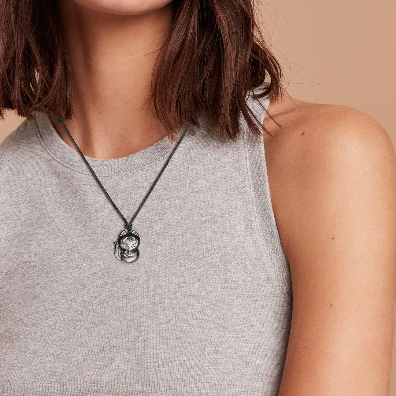 COAI Pendente Volpe in Ossidiana Oro e Ossidiana Nera, Collana Pendente da Donna e da Uomo con Laccio Regolabile e Pendente in Pietre Naturali
