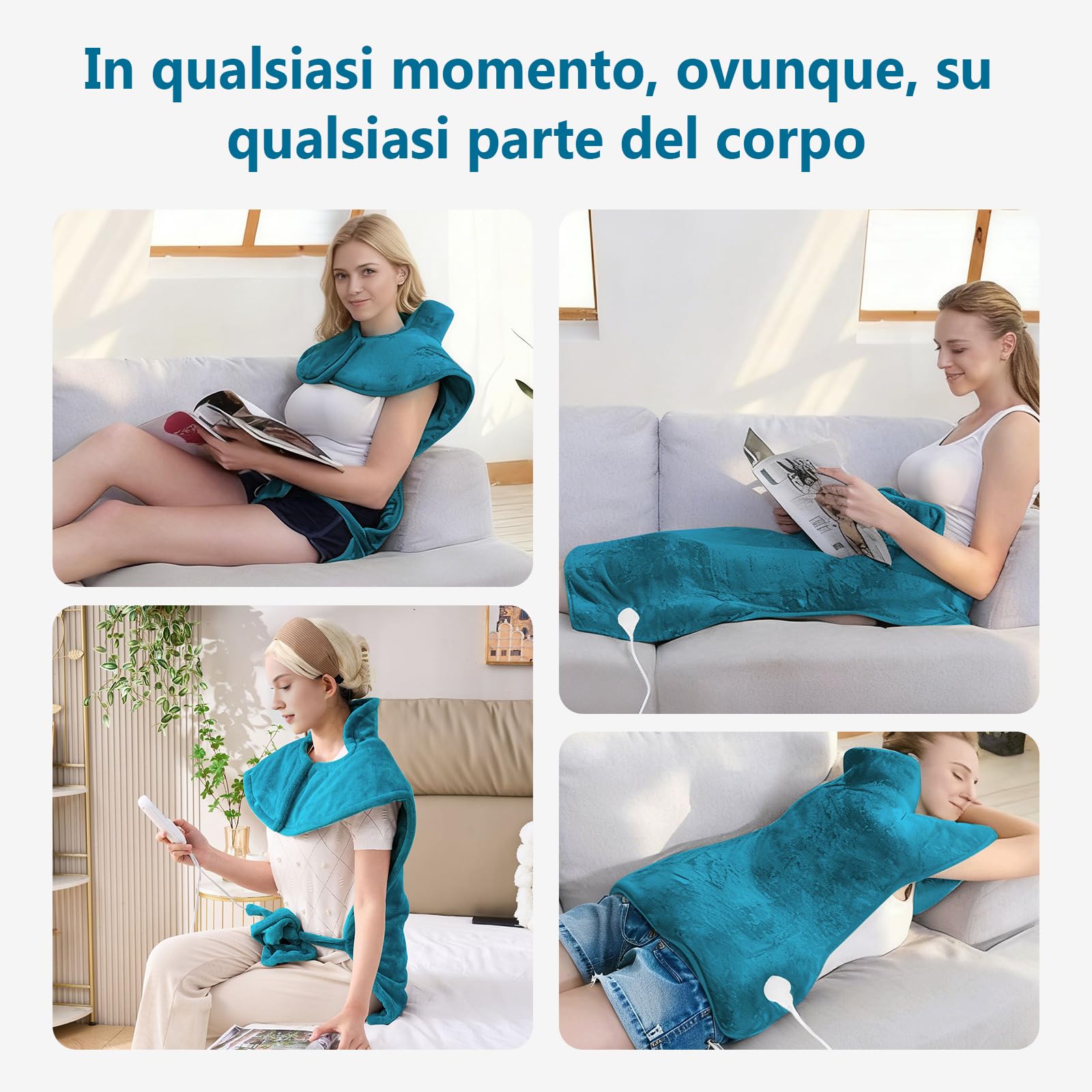 DEWEL Termoforo Cervicale e Spalle, Termoforo Elettrico, 60 * 90 cm, 10 Livelli di Temperatura Regolabili, Tessuto di Flanella, Lavabile in Lavatrice