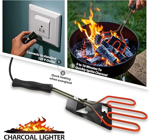 Miniatura 5 de Arrancador de carbón eléctrico de 800 W, encendedor superior para barbacoa, parrilla, chimenea, ahumador, fogatas, carbón, fácil y rápido, bobinas