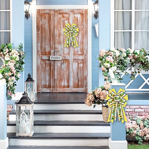 Miniatura 8 de Hying 2 lazos de flores de otoño para corona, lazos de corona de Acción de Gracias, lazos verdes de arpillera natural, lazos florales de mariposa,