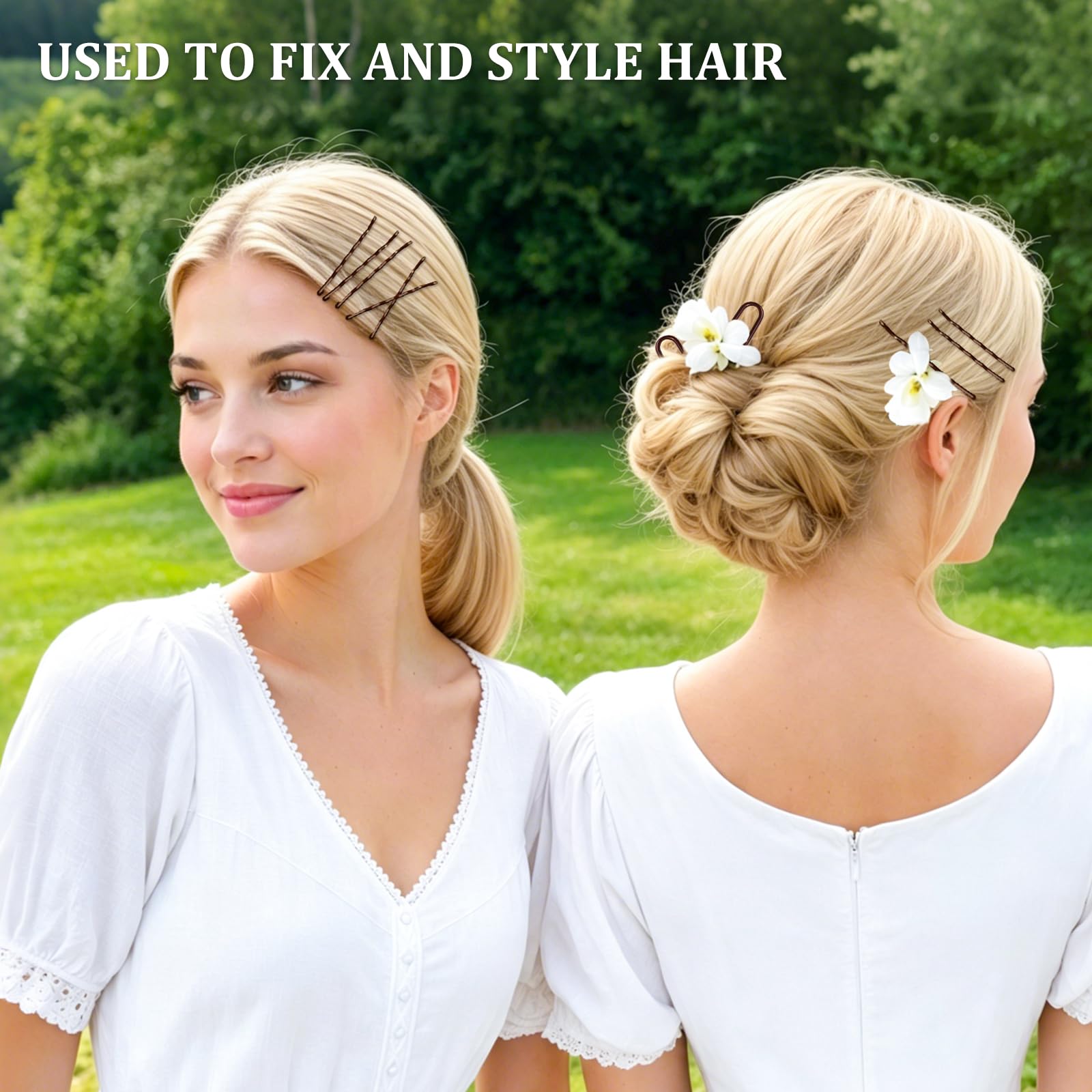 Zestaw 500 sztuk spinek do włosów, spinki do włosów w kształcie litery U i przezroczyste gumki do włosów, Bobby Pins (5-7 cm), metalowe akcesoria do włosów z pudełkiem do przechowywania dla kobiet i