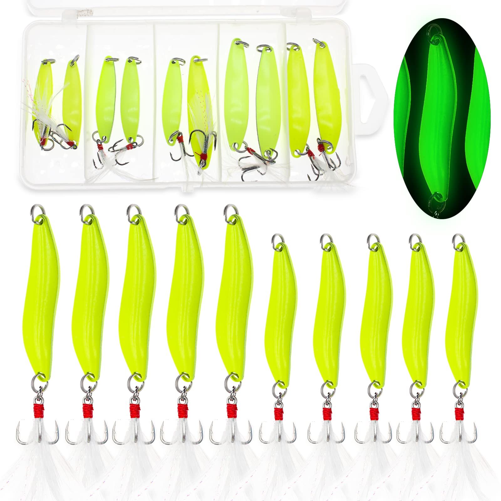 Fishing Lures,Fishing Spoons, Colorful Casting Fishing Spinner Hard Baits Tackle Single Hook for Trout Bass Salmon Freshwater Saltwater with Metal Hooks