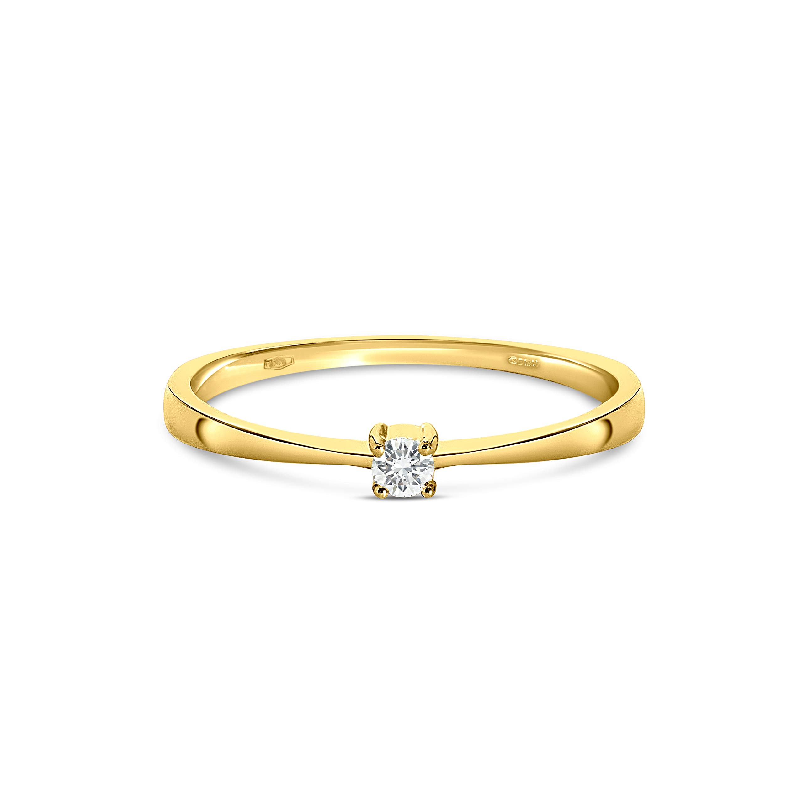 MIORE Biżuteria damska 0,05 ct diament pierścionek zaręczynowy z brylantem soliter pierścionek z żółtego złota 9 karatów / złoto próby 375, 60, Diament