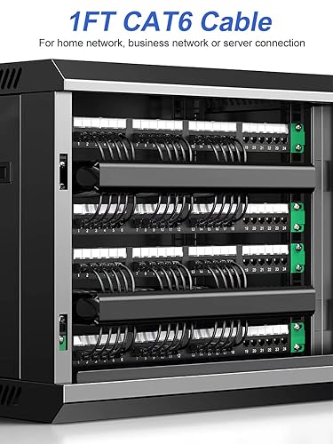 Miniatura 2 de Cable Ethernet Cat6 de 1 pie, paquete de 2 cables de conexión cortos de 1 pie (cable Cat 6, cable RJ45 de Internet, cable de red) 10 Gbps para