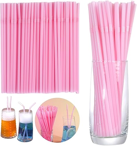 Miniatura 3 de YAOSHENG 200 popotes flexibles de 8.26 x 0.2 pulgadas, colores sólidos, pajitas flexibles desechables de plástico (rosa)