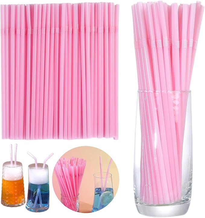 Pitillos flexibles plásticos rosa 200 piezas 21 cm miniatura 4