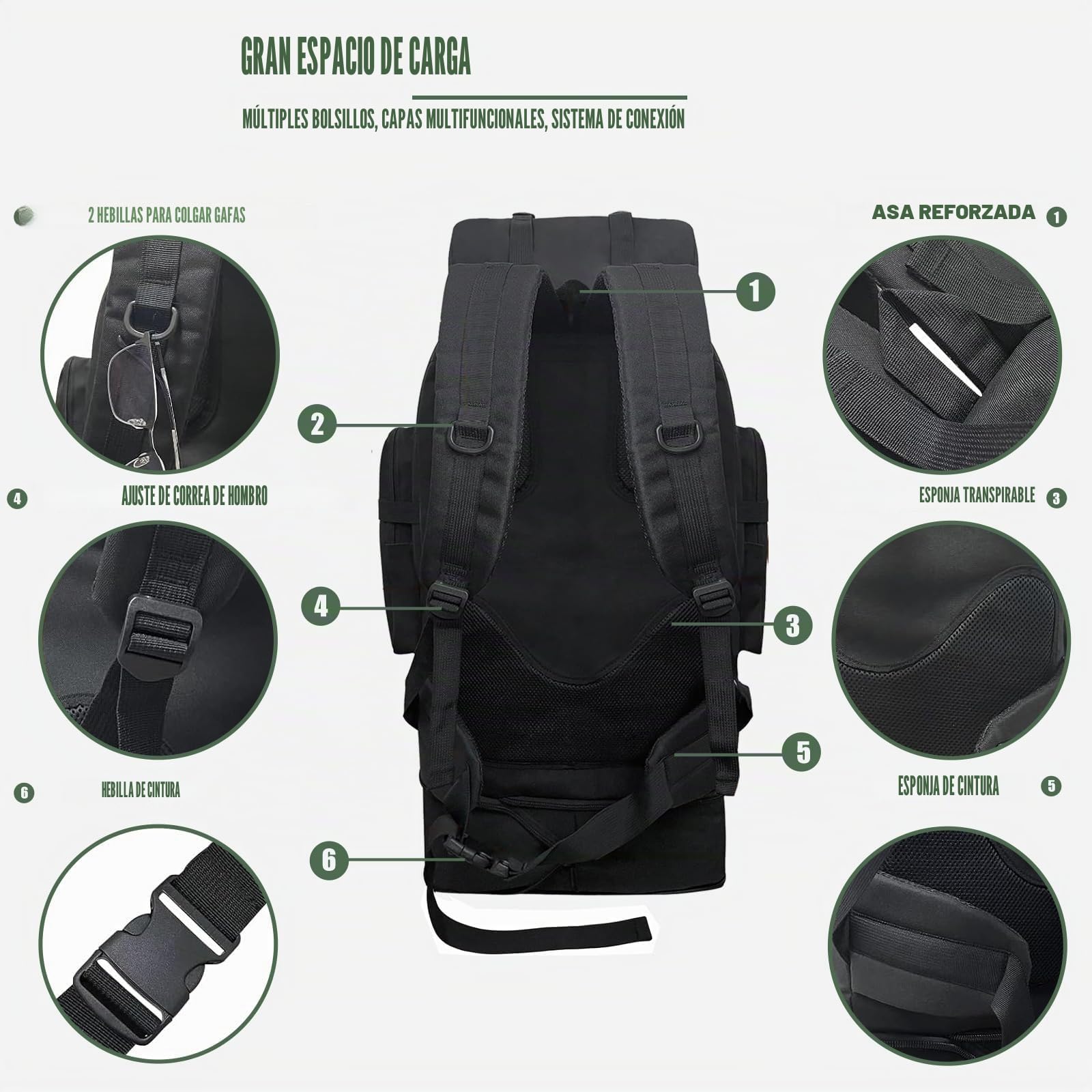 Mochila de Senderismo 80-100L,Mochilas de Camping,Mochila Militar,Mochilas Impermeables para Grandes Viajes al Aire Libre Mochilas Para Hombres y Mujeres (Schwarz)