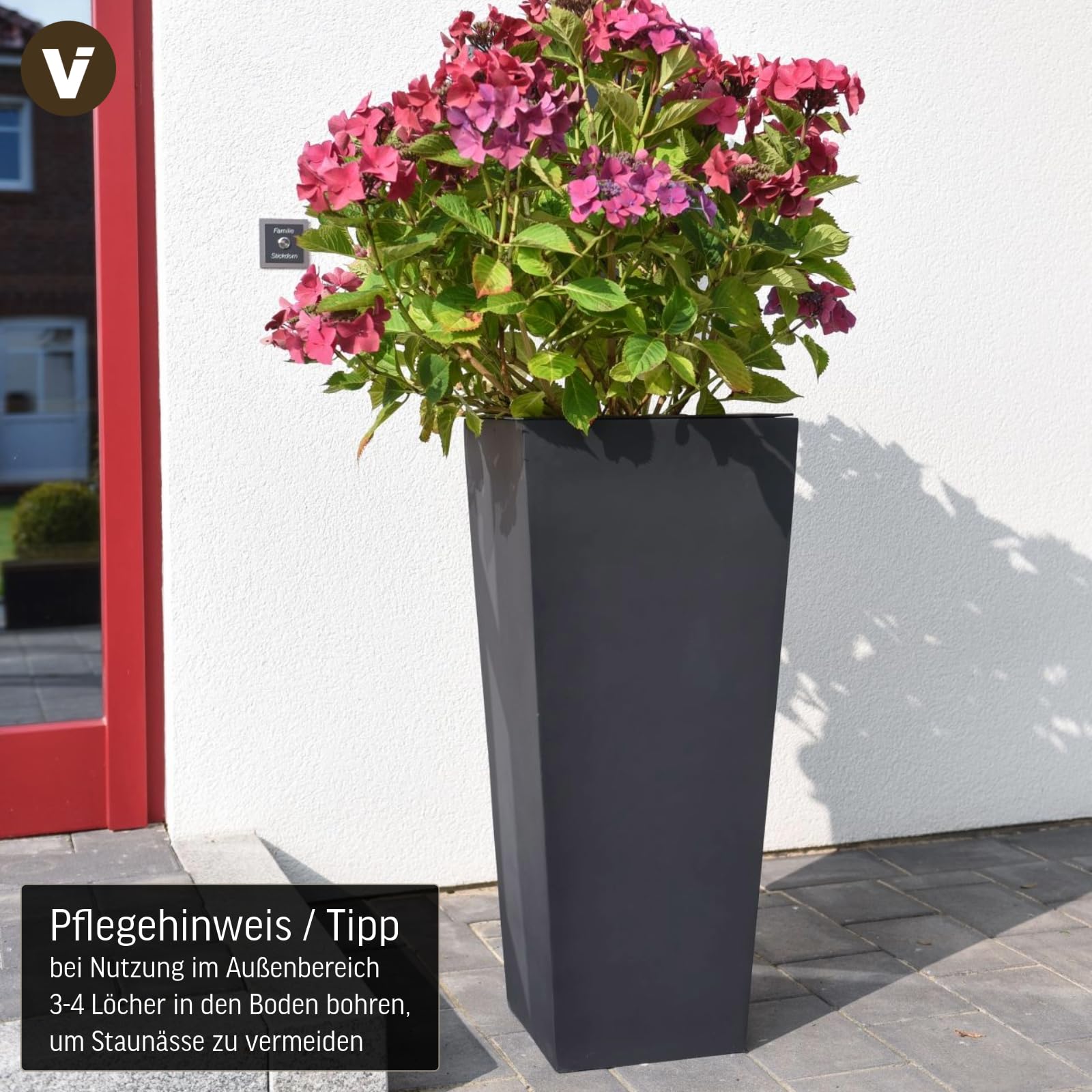 VIVANNO Pflanzkübel Pflanzgefäß Blumenkübel Fiberglas anthrazit-grau Classic - 40x40x90 cm