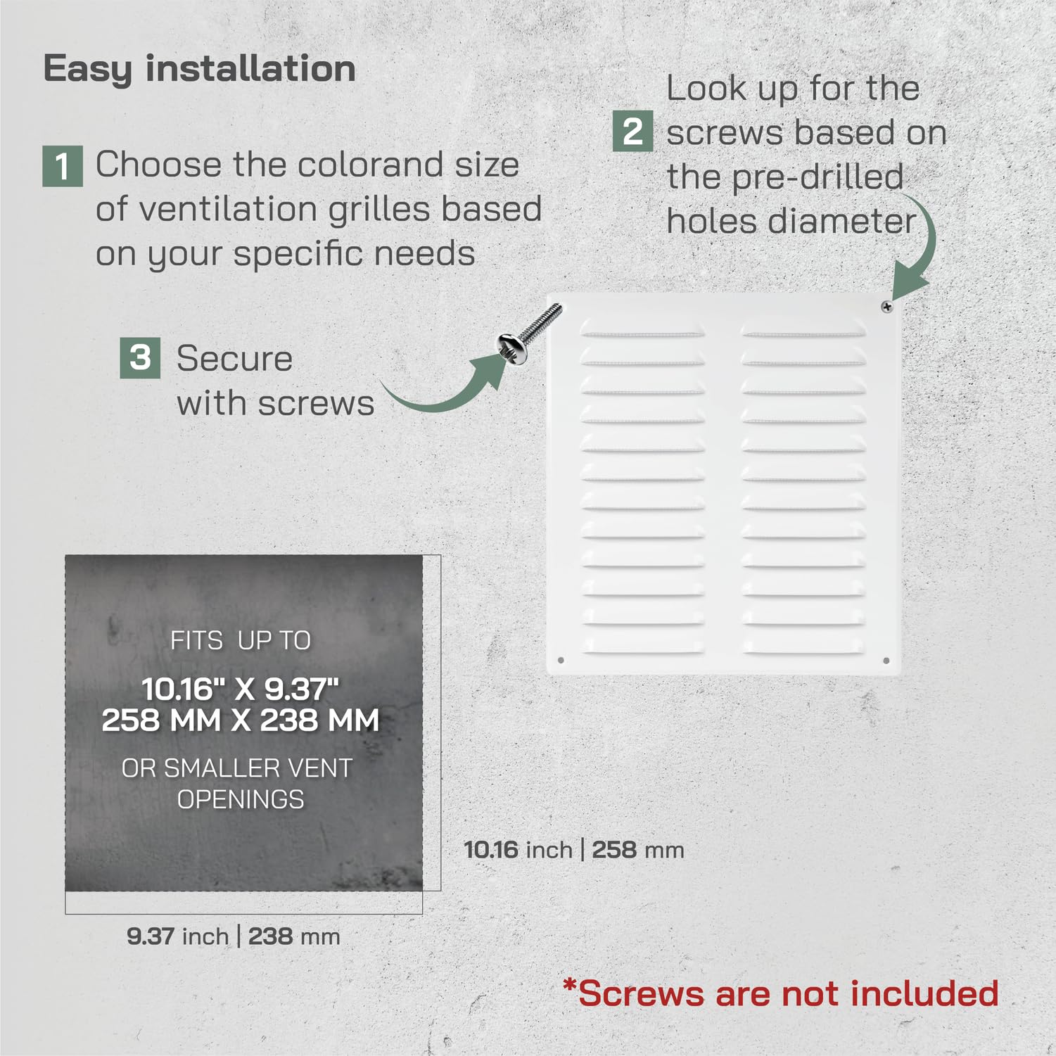 Vent Systems Grille d'aération blanche de 25,4 x 27,9 cm – Grille de retour d'air en métal avec maille de protection intégrée – Amélioration de la ventilation de la maison – Couvercle de conduit