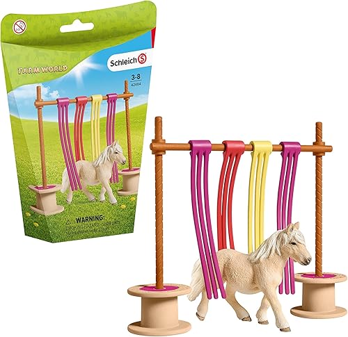 Schleich Farm World juguete de caballo para niñas y niños juego de obstáculos de cortina de poni con figura de caballo de 11 piezas a partir de 3