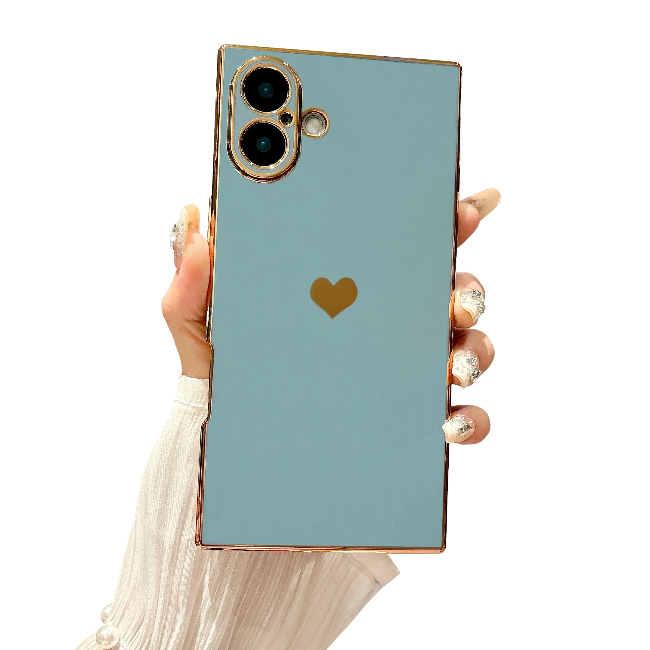 TQLGY for iPhone 16 Plus Case, Rectangle Full Camera Lens Protection Reinforced Corners Soft TPU Electroplate Edge Bumper Shockproof Phone Case for