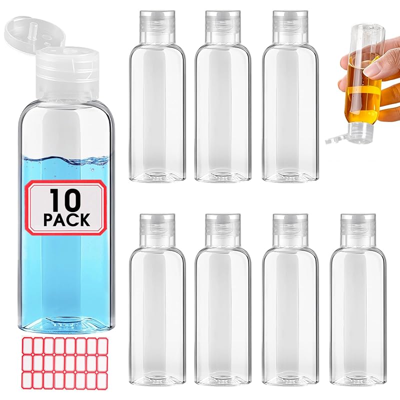 DPLASKA Frascos Recarregáveis de Viagem com Tampa Flip, 100 mL, Pacote com 10 e Etiquetas