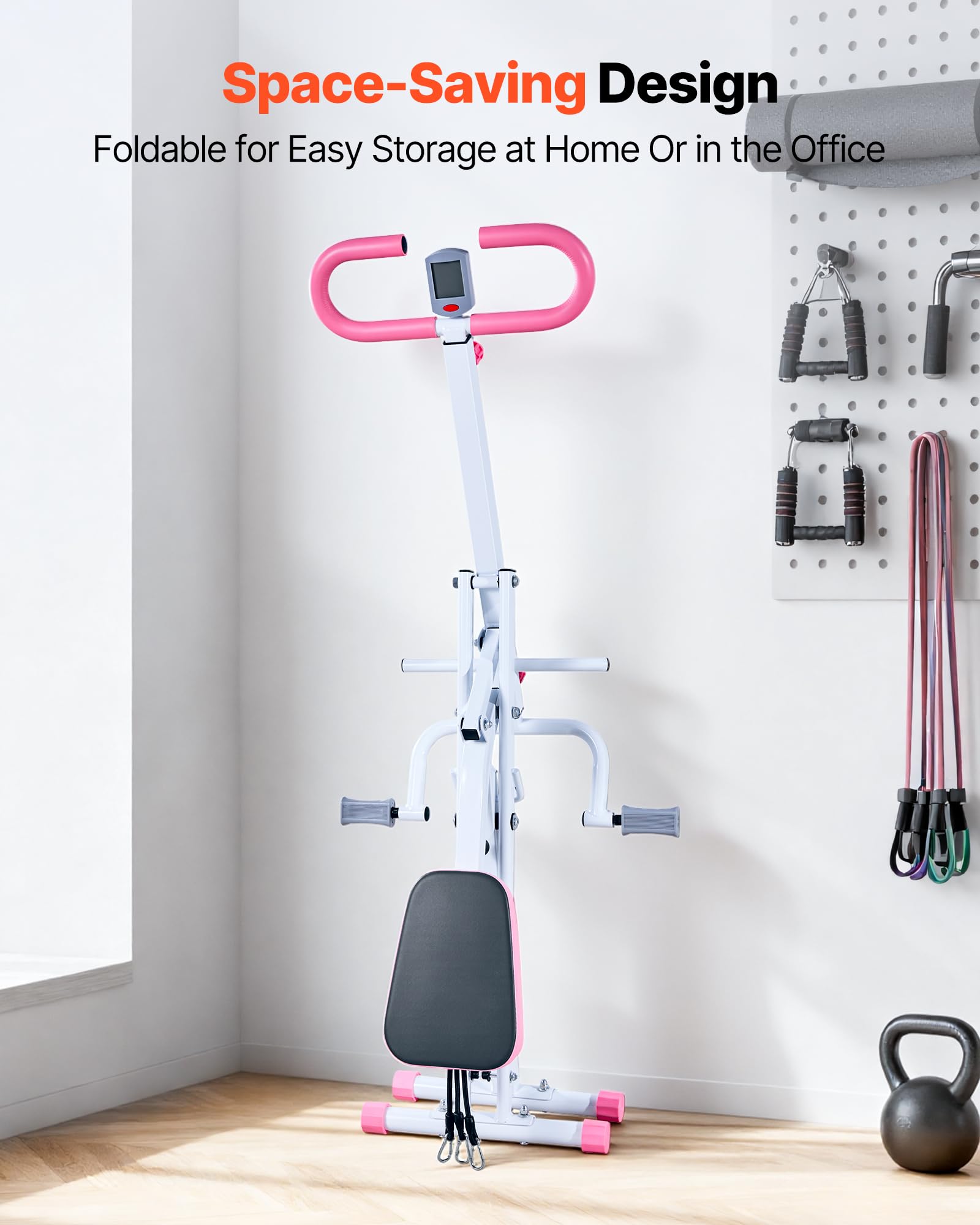 VEVOR Machine à Squats Domestique, Rameur Vertical Pliable pour Squats Profonds, Appareil d'Entraînement des Fessiers et des Jambes, avec 3 Bandes de Résistance, pour Fitness Domicile, Blanc