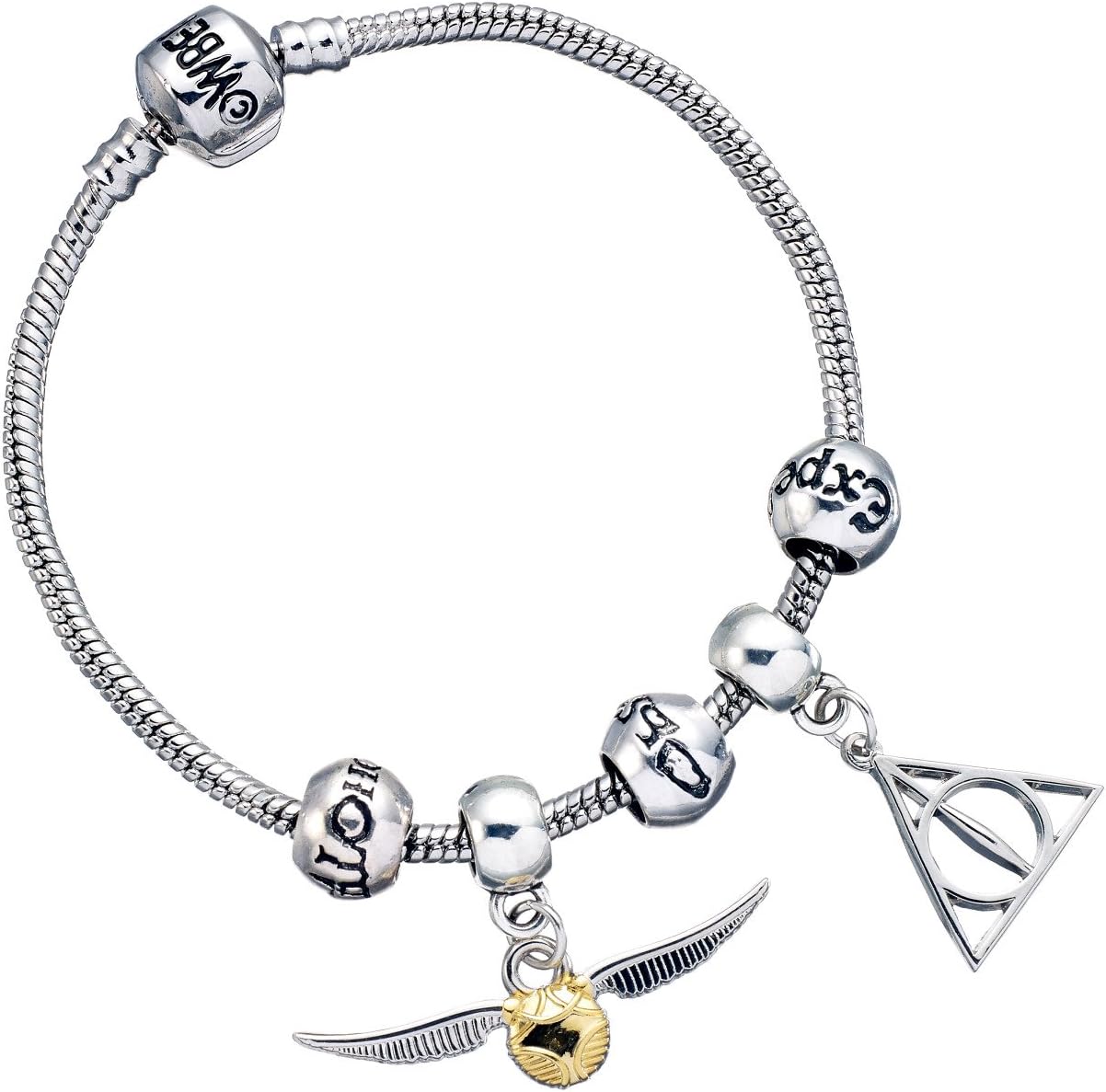 Harry Potter Silver Plated Charm Bracelet with 2 x Charms & Spell Beads