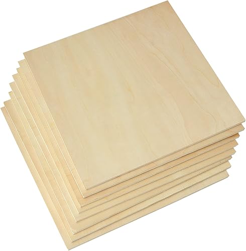 Paquete de 8 hojas de madera de tilo de 11.8 x 11.8 pulgadas, hojas cuadradas de madera contrachapada de 1/4 de pulgada de grosor, hojas de madera