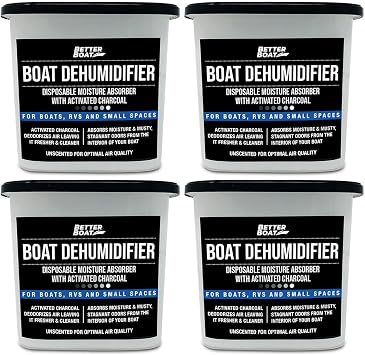 Moisture Absorber 4 Pack with Activated Charcoal Dehumidifier Bucket, Unscented Odor Absorber for Closet Basement Bathroom Boat RV, Disposable - Better Boat